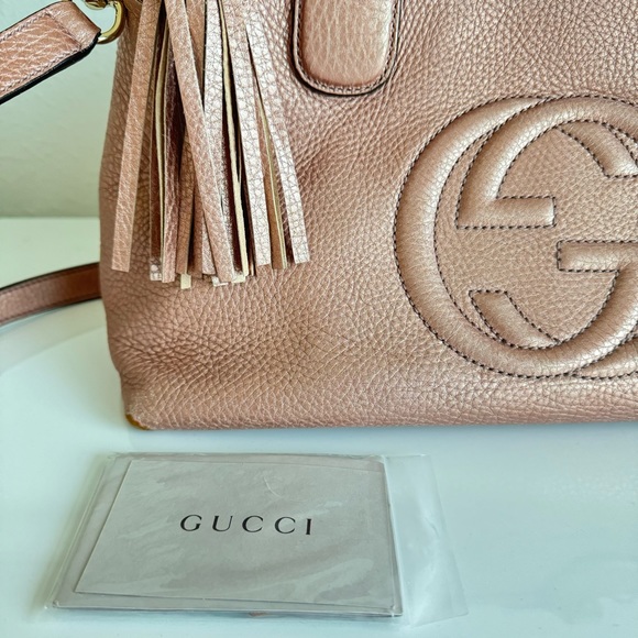 GUCCI SOHO ☆ Rose Gold Metallic Pebbled Calfskin ☆ Japan Exclusive ☆ W/Strap ☆ - Picture 8 of 14